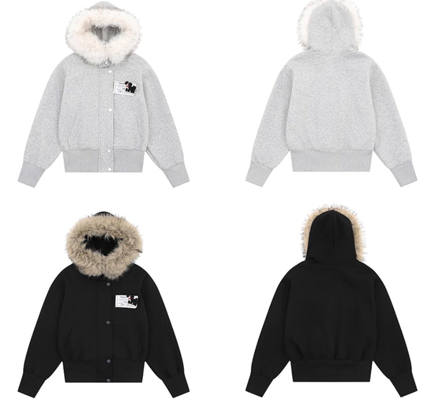Big Fur Collar Three-dimensional Decorative Hooded Jacket