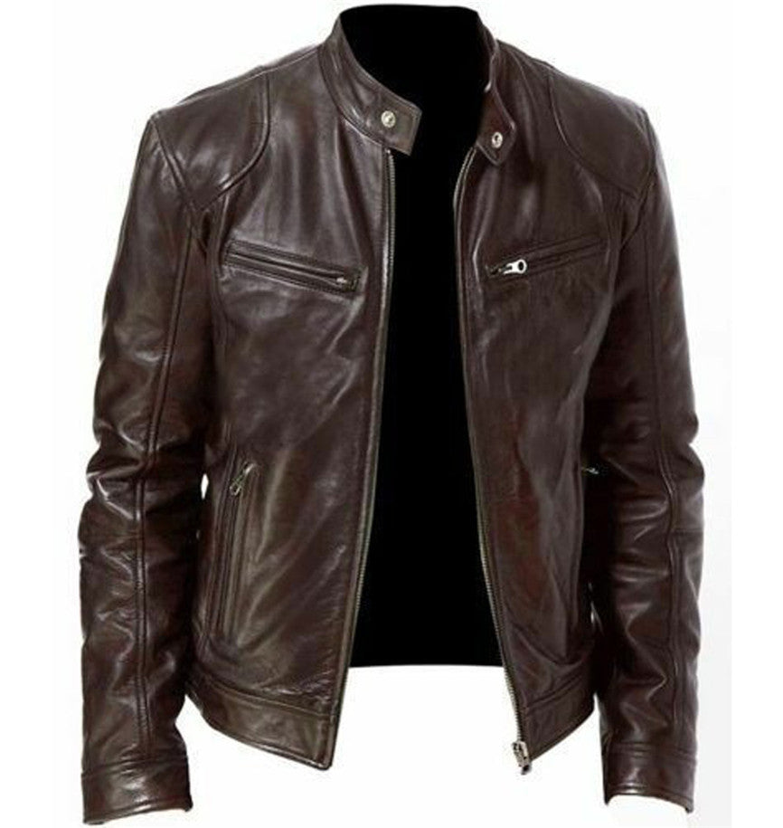 Gentleman's Warm Zipper Leather Coat