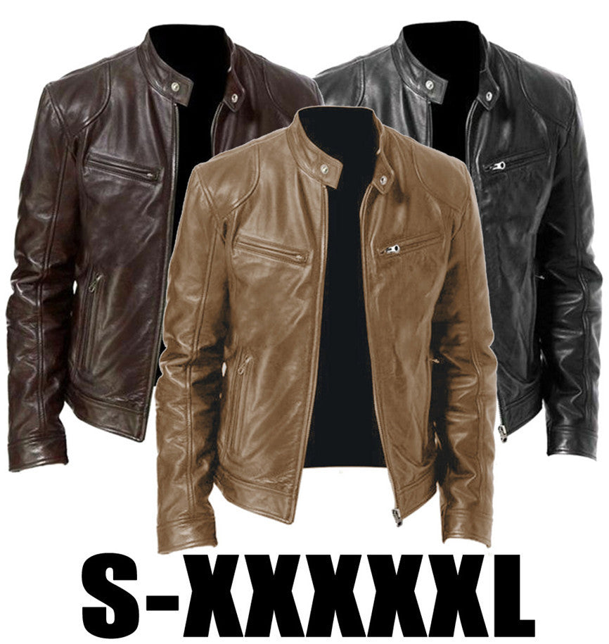 Gentleman's Warm Zipper Leather Coat