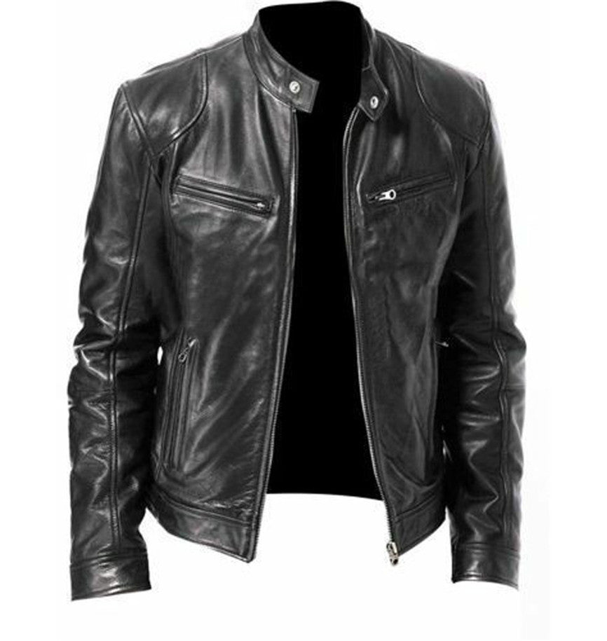 Gentleman's Warm Zipper Leather Coat