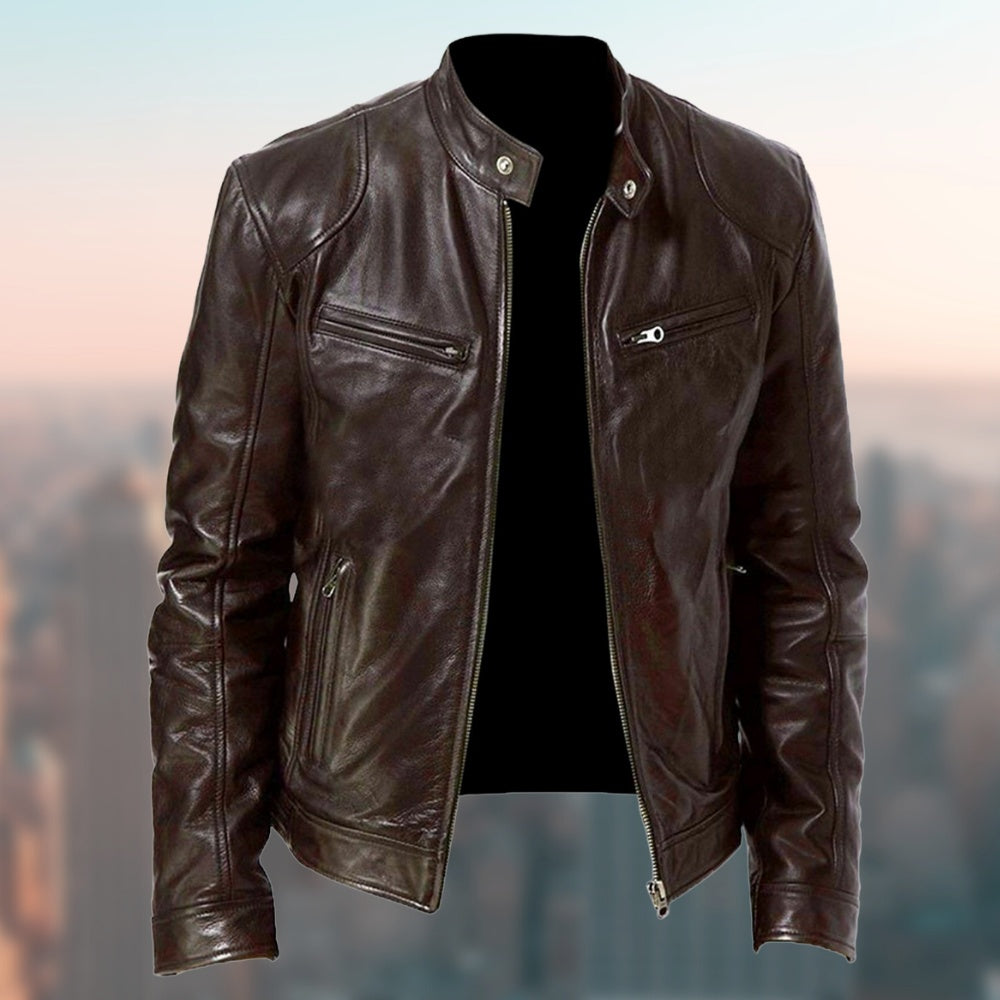 Gentleman's Warm Zipper Leather Coat