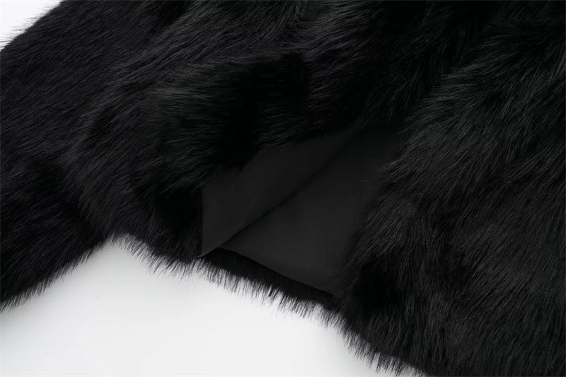 Artificial Fur Effect Polo Collar Jacket