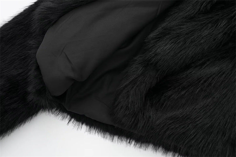 Artificial Fur Effect Polo Collar Jacket