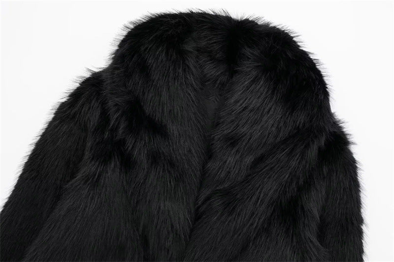 Artificial Fur Effect Polo Collar Jacket