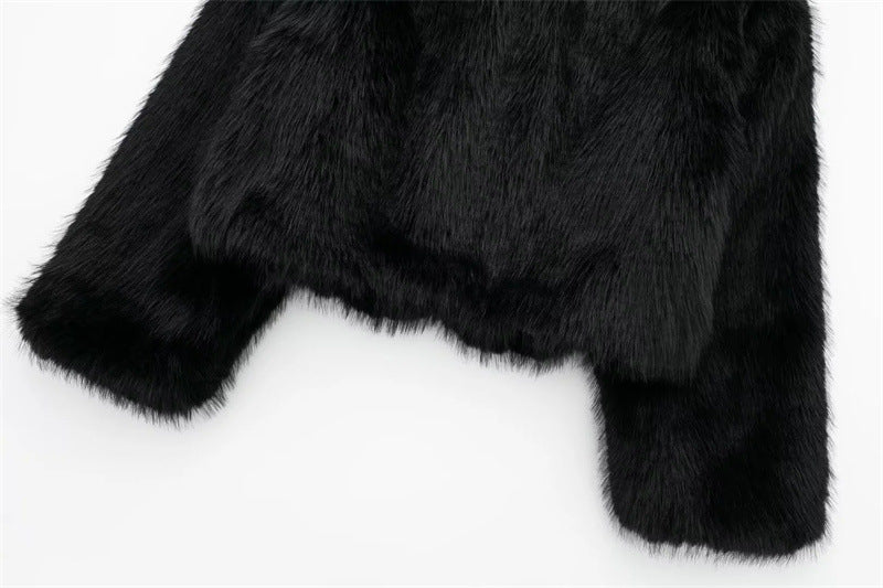Artificial Fur Effect Polo Collar Jacket