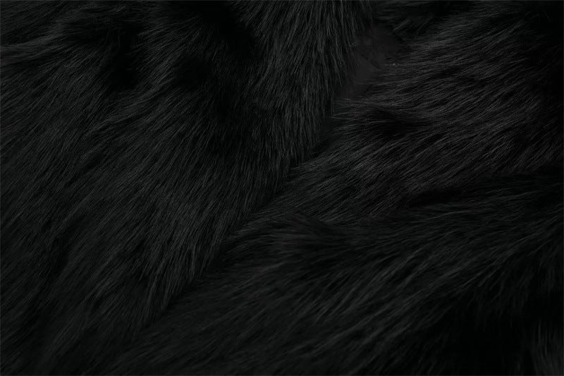 Artificial Fur Effect Polo Collar Jacket