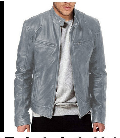 Gentleman's Warm Zipper Leather Coat