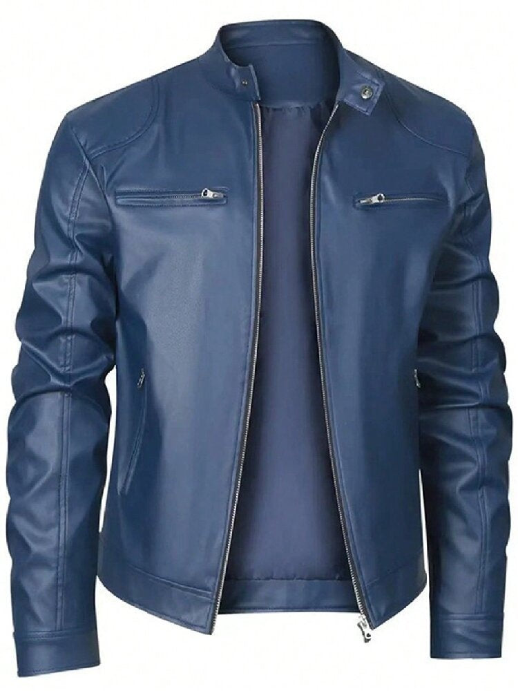 Gentleman's Warm Zipper Leather Coat