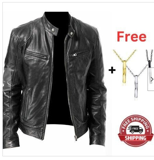 Gentleman's Warm Zipper Leather Coat
