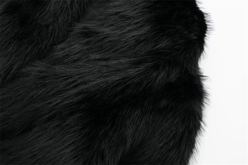 Artificial Fur Effect Polo Collar Jacket