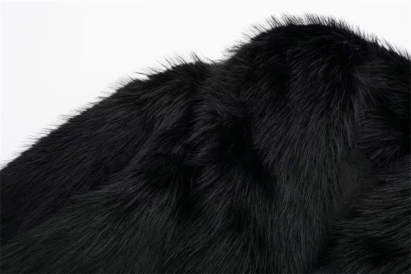 Artificial Fur Effect Polo Collar Jacket
