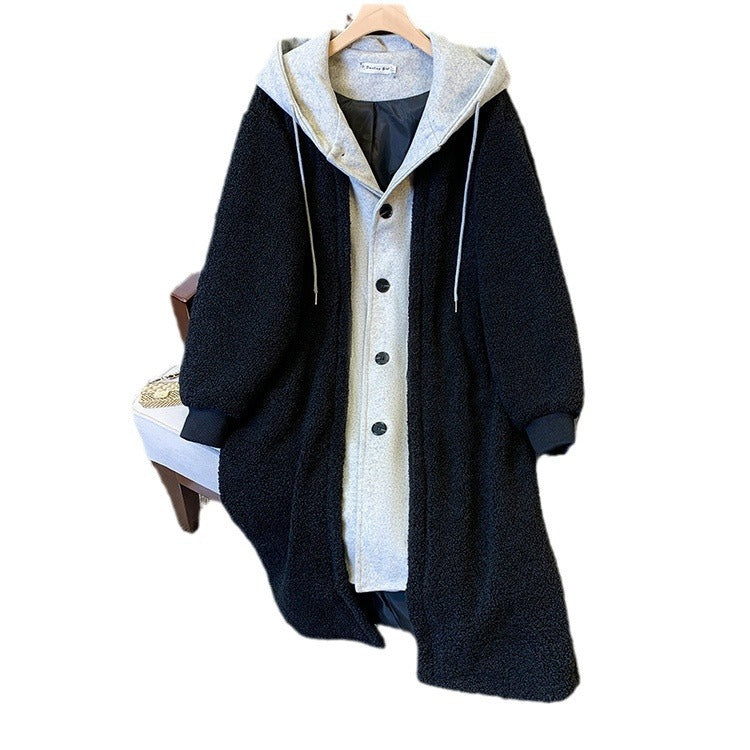 Long Lambswool Fake Two-pieces Coats Women
