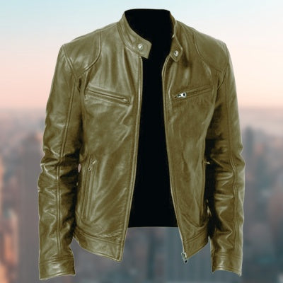 Gentleman's Warm Zipper Leather Coat