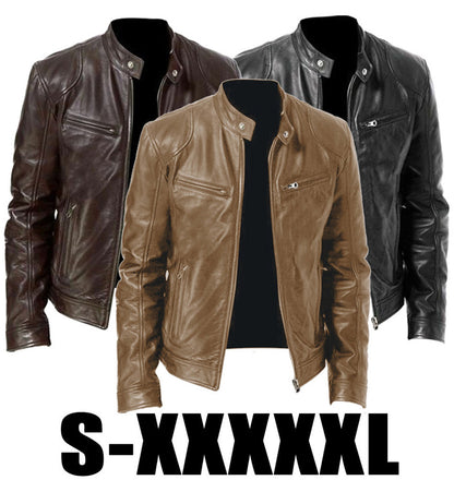 Gentleman's Warm Zipper Leather Coat