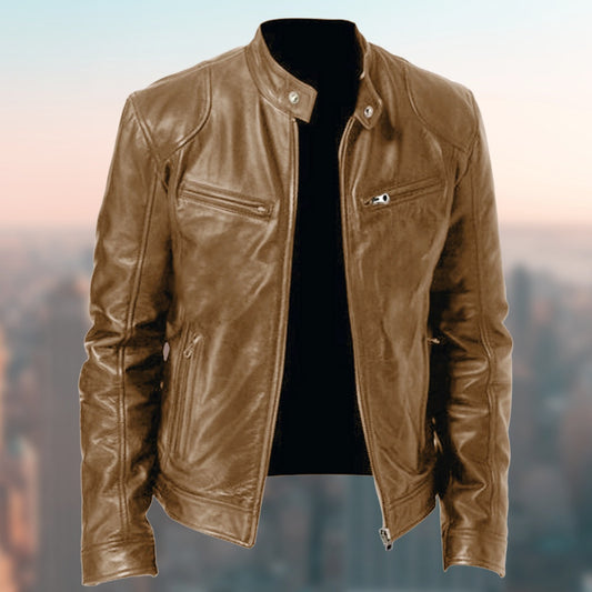 Gentleman's Warm Zipper Leather Coat