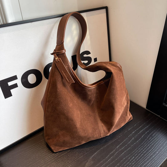 Vintage Suede Stitching Pu Shoulder Bag For Women