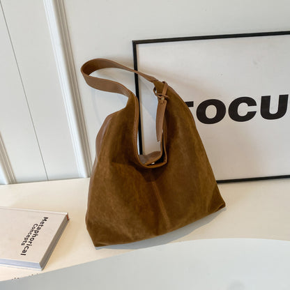 Vintage Suede Stitching Pu Shoulder Bag For Women