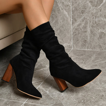 Women’s Suede Block Heel Winter Boots
