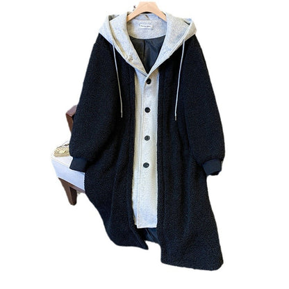 Long Lambswool Fake Two-pieces Coats Women