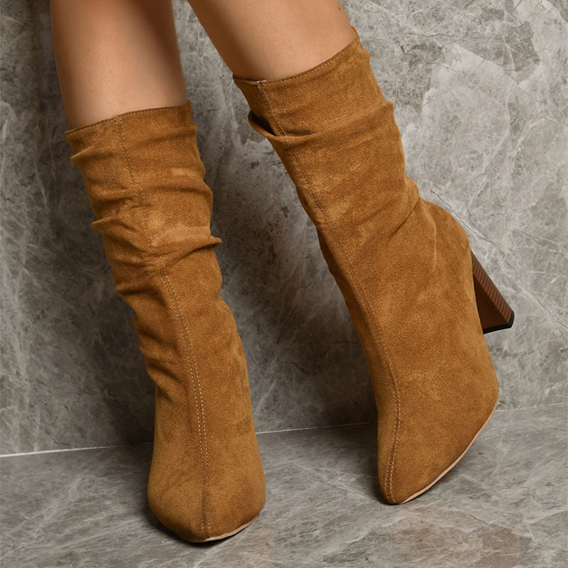 Women’s Suede Block Heel Winter Boots