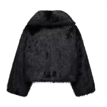 Artificial Fur Effect Polo Collar Jacket